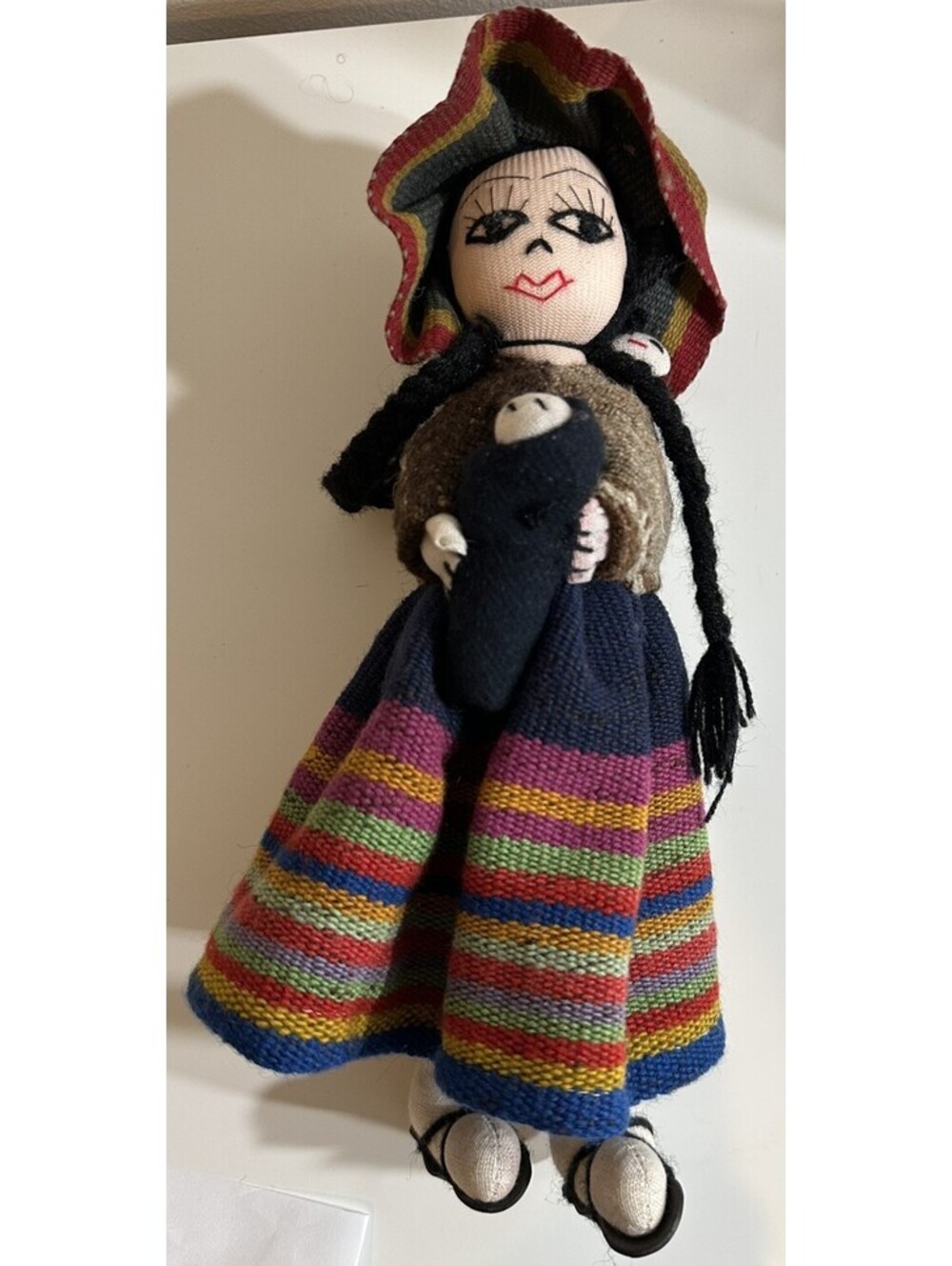 Embroidered Peruvian Folk Art Doll Handmade w/2 babies